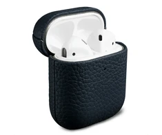 Accezz dėklas iš tikros odos, skirtas Airpods 1 / 2 – tamsiai mėlynas