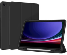 Accezz išmanusis silikoninis atverčiamas dėklas, skirtas Samsung Galaxy Tab A9 Plus – juodas