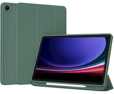 Accezz išmanusis silikoninis atverčiamas dėklas, skirtas Samsung Galaxy Tab A9 Plus – tamsiai žalias
