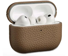 Accezz natūralios odos dėklas, skirtas Airpods Pro 3 – pilkšvai rudas
