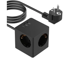 Accezz PowerCube Strip | 6-in-1 – 1x USB-C + 2x USB-A + 3x lizdai – 4000 vatų – Juodas