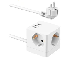Accezz PowerCube Strip | 6-in-1 – 1x USB-C + 2x USB-A + 3x lizdai – 4000 vatų – Baltas