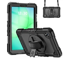 Accezz tvirtas galinis dangtelis su peties dirželiu, skirtas Samsung Galaxy Tab A11 Plus – juodas