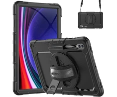 Accezz tvirtas galinis dangtelis su peties dirželiu, skirtas Samsung Galaxy Tab S10 Ultra / Tab S9 Ultra – juodas