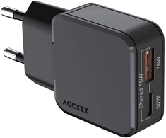 Accezz Ultra plonas GaN įkroviklis – USB-C + USB-A – 30 W – Juodas