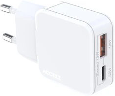 Accezz Ultra Slim GaN įkroviklis – USB-C + USB-A – 30 W – Baltas