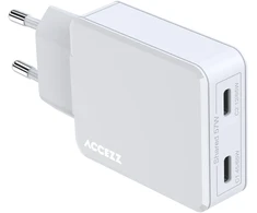Accezz Ultra Slim GaN įkroviklis – 2x USB-C – 65 W – Baltas