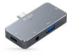 Adapteris HUB 4in1 SB-C – USB + USB-C + HDMI + AUX Minijack 3.5mm Tech-Protect V6 pilkos spalvos