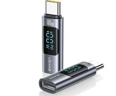 USAMS Adapteris AU18 USB-C – USB-CDigital Ekranas 100W steel/aluminum SJ682TC01 (US-SJ682)
