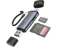 Adapteris USB + USB-C SD kortelių skaitytuvas + Micro SD Tech-Protect UltraBoost pilkos spalvos
