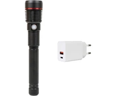 Aliumininis žibintuvėlis PNI Adventure F450, su fokusavimo funkcija, BOOST, LED 20 W, 1500 lm iki 450 m, 4400 mAh, IPX5, su pridedamu PNI CHG300 maitinimo šaltiniu
