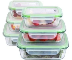Alpina - Set of 6 glass food containers with lid Priešpiečių dėžutė 370 ml / 640 ml / 1050 ml