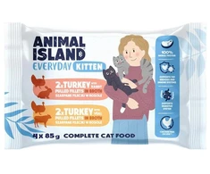 ANIMAL ISLAND Everyday Kitten kalakutiena with rabbit, kalakutiena with veal Box – šlapias kačių maistas – 4x85g