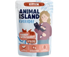ANIMAL ISLAND Everyday Kitten kalakutiena with rabbit in broth – šlapias kačių maistas – 85g