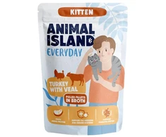 ANIMAL ISLAND Everyday Kitten kalakutiena with veal in broth – šlapias kačių maistas – 85g