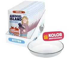 ANIMAL ISLAND Everyday Kitten kalakutiena and rabbit in broth Box – šlapias kačių maistas – 12x85g + lėkštutė dovanų