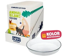 ANIMAL ISLAND Everyday vištiena in broth Box – šlapias kačių maistas – 12x85g + lėkštutė dovanų