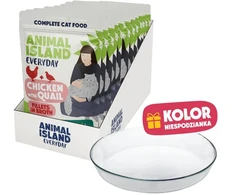 ANIMAL ISLAND Everyday vištiena with quail in broth Box – šlapias kačių maistas – 12x85g + lėkštutė dovanų