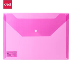 Aplankas-vokas DELI 10442, A4 su spaustuku, plastikinis, rožinės spalvos