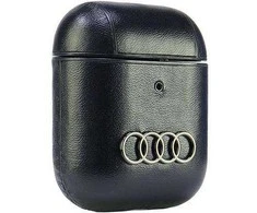 Audi Leather Big Logo AirPods 1/2 dėklas juodos spalvos AU-AP-GT/D3-BK