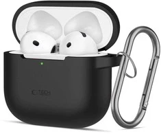 Apple AirPods 4 Tech-Protect silikoninis Hook dėklas jūsų ausinėms juodos spalvos