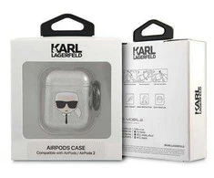 Apple AirPods ausinių dėklas Karl Lagerfeld Glitter Karl`s Head (KLA2UKHGS) sidabrinės spalvos
