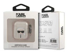 Apple AirPods ausinių dėklas Karl Lagerfeld Glitter Karl`s Head (KLA2UKHGD) aukso spalvos