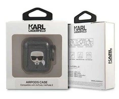 Apple AirPods ausinių dėklas Karl Lagerfeld Glitter Karl`s Head (KLA2UKHGK) juodos spalvos