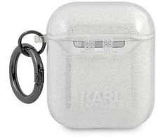 Karl Lagerfeld KLA2UKHGS AirPods dėklas sidabro spalvos Glitter Karl`s Head