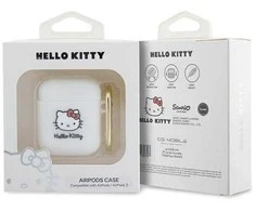 Apple AirPods Hello Kitty Silicone 3D Kitty Head (HKA23DKHSH) ausinių dėklas baltos spalvos