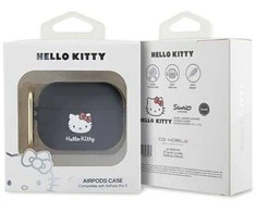 Apple AirPods Pro 2 Hello Kitty Silicone 3D Kitty Head (HKAP23DKHSK) ausinių dėklas juodos spalvos