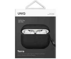 UNIQ dėklas Terra AirPods Pro 2 gen.Genuine Leather (2022/2023) juodos spalvos