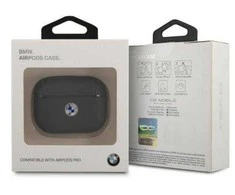 BMW BMAPSSLNA AirPods Pro dėklas, tamsiai mėlynas, natūrali oda, sidabrinės spalvos logotipas