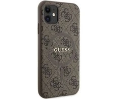 Dėklas GUESS GUHMN61G4GFRW IPHONE 11 6.1 " / XR BROWN / BROWN HARDCASE 4G COLLECTION LEATHER METAL LOGO MAGSAFE