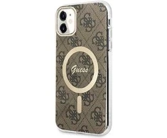 Apple iPhone 11 Guess dėklas 4G Print MagSafe + Belaidis Įkroviklis (GUBPP14LH4EACSP) rudos spalvos