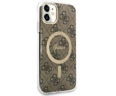 Guess Rinkinys GUBPN61H4EACSW Dėklas+ Įkroviklis Apple iPhone 11 6,1″ rudos spalvos kietas dėklas 4G Print MagSafe