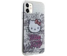 Hello Kitty HKHCN61HDGPHT Apple iPhone 11 / Xr 6.1" baltos spalvos harddėklas IML Kitty On Bricks Graffiti