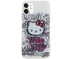 Hello Kitty HKHCN61HDGPHT Apple iPhone 11 / Xr 6.1" baltos spalvos harddėklas IML Kitty On Bricks Graffiti