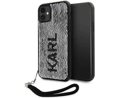 Karl Lagerfeld KLHCN61PSQRKS Apple iPhone 11 /Xr 6,1″ sidabrinis kietas dėklas Sequins Cord