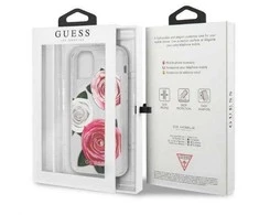 Guess GUHCN58ROSTRT Apple iPhone 11 Pro skaidrus kietas dėklas Flower Desire rožinės spalvos & baltos spalvos Rose