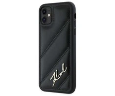 Karl Lagerfeld KLHCN61PQDSMGK Apple iPhone 11 / Xr 6.1″ juodos spalvos kietas dėklas Diagonal Quilted Script