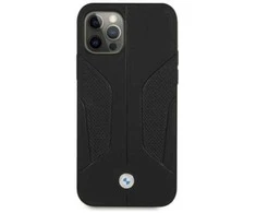 BMW BMHCP12MRSCSK Apple iPhone 12 / 12 Pro 6,1″ juodos spalvos kietas dėklas Leather Perforate Sides