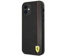Ferrari FESAXHCP12SBK Apple iPhone 12 mini 5,4″ juodos spalvos kietas dėklas On Track Carbon Stripe