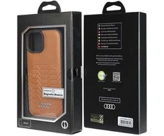 Audi Synthetic Leather MagSafe Apple iPhone 15 / 14 / 13 6.1″ rudos spalvos kietas dėklas AU-TPUPCMIP15-GT/D3-BN