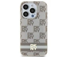Apple iPhone 13 / 14 / 15 DKNY dėklas IML languotas monofoninis raštas ir spausdintos juostelės MagSafe (DKHMP15SHCPTSE) smėlio spalvos