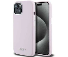 DKNY DKHMP14SSMCHLP Apple iPhone 14 15 13 6.1″ rožinės spalvos kietas dėklas Liquid Silicone Small Metal Logo MagSafe