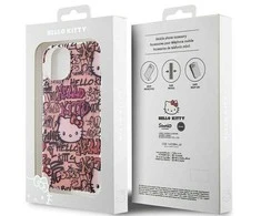 Hello Kitty HKHCP15SHDGPTP Apple iPhone 15 /14 / 13 6.1″ rožinės spalvos kietas dėklas IML Tags Graffiti