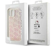 Apple iPhone 13 / 14 / 15 Hello Kitty dėklas IML Gradient Electrop Crowded Kitty Head (HKHCP15SHCHPEP) rožinės spalvos