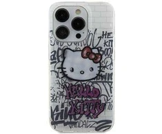 Hello Kitty HKHCP15SHDGPHT Apple iPhone 15 /14 / 13 6.1″ baltos spalvos kietas dėklas IML Kitty On Bricks Graffiti