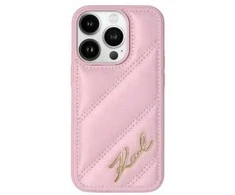 Apple iPhone 13 / 14 / 15 Karl Lagerfeld Diagonal Quilted Script (KLHCP14SPQDSMGP) dėklas telefonui rožinės spalvos